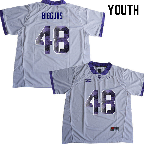 Youth #48 Caleb Biggurs TCU Horned Frogs College Football Jerseys Sale-White - Click Image to Close